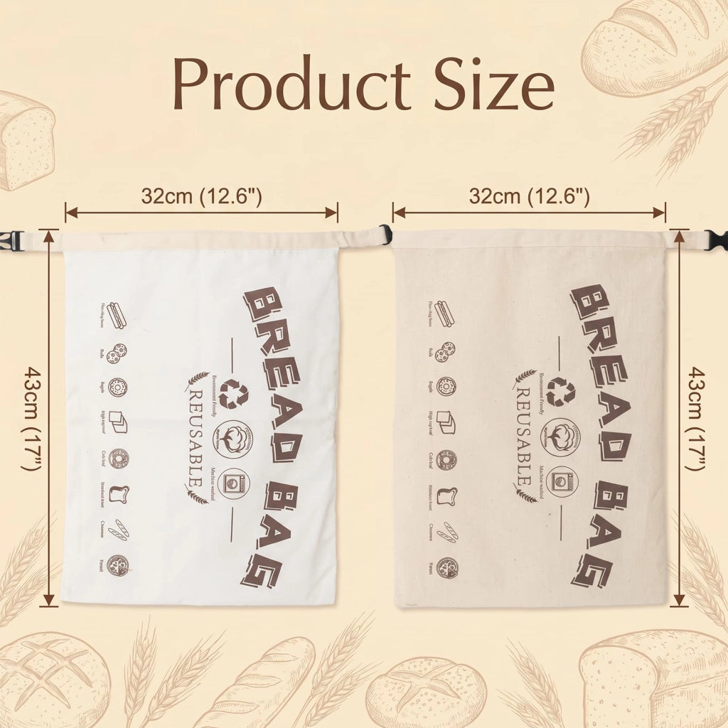Confezione da 2 sacchetti per il pane in cera d'api, dimensioni 43x32 cm, riutilizzabili