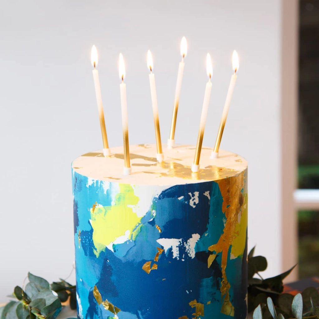 16 candeline dorate per compleanno con supporti, 10 cm, design sfumato