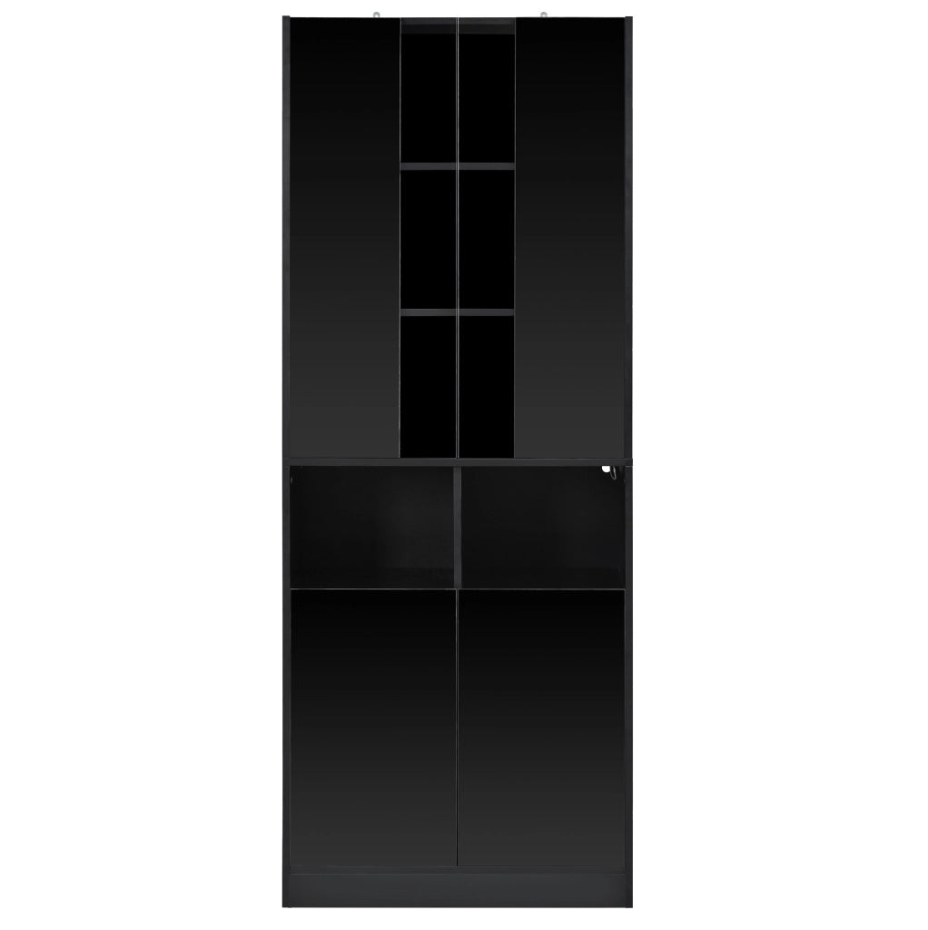 Vetrina alta 70 x 35 x 180 cm in MDF e truciolare nera, LED via app