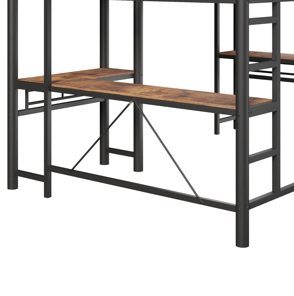 Letto a soppalco 90 x 200 cm con scrivania e doppia scala, nero