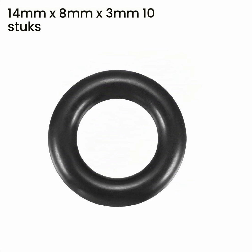 Confezione da 10 anelli di gomma, dimensioni 14x8x3 mm, colore nero