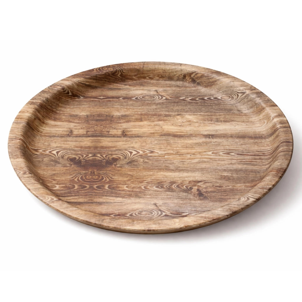 Vassoio servitore rotondo con effetto legno, 24 cm – plastica resistente