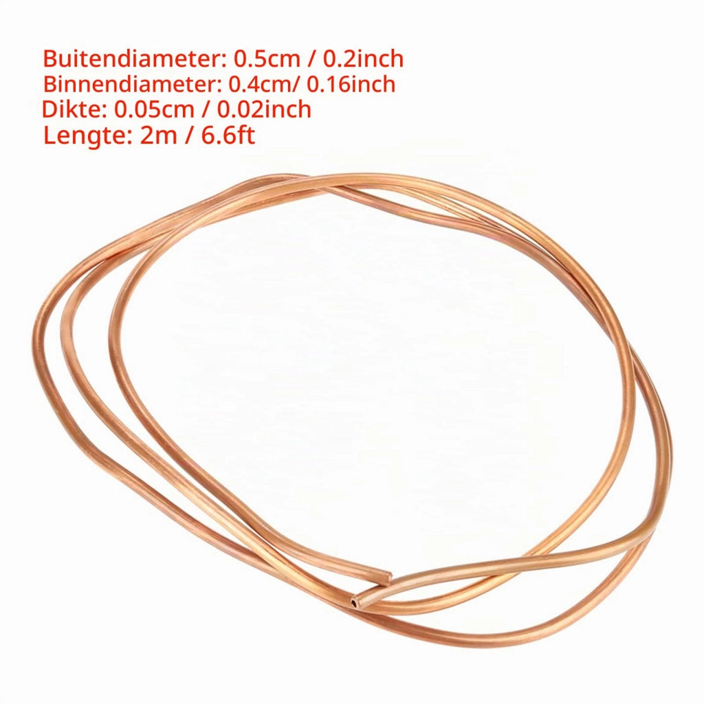 Tubo di rame morbido, lunghezza 2 metri, diametro interno 4 mm, diametro esterno 5 mm, spessore della parete 0,5 mm