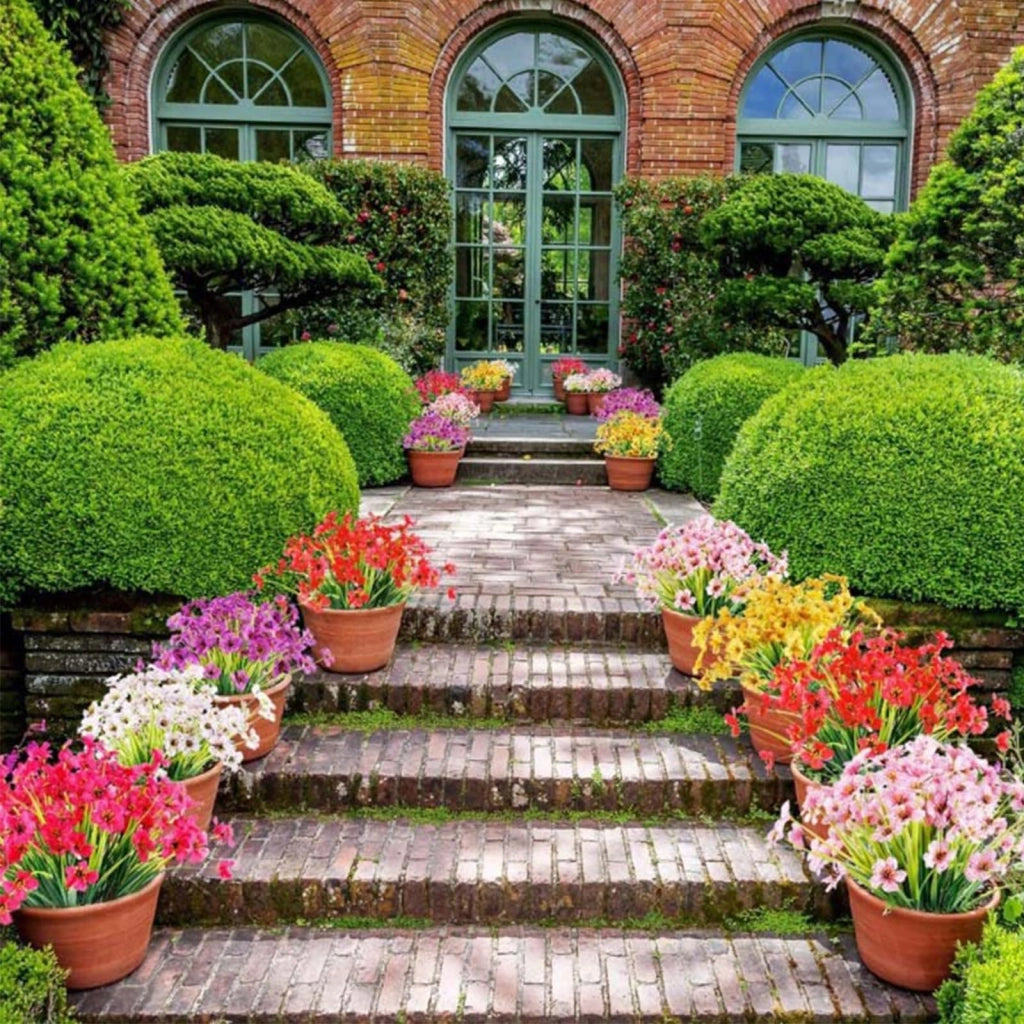 Set di fiori artificiali, 14 pezzi, 7 colori, 33 cm, ideali per balconi e giardini