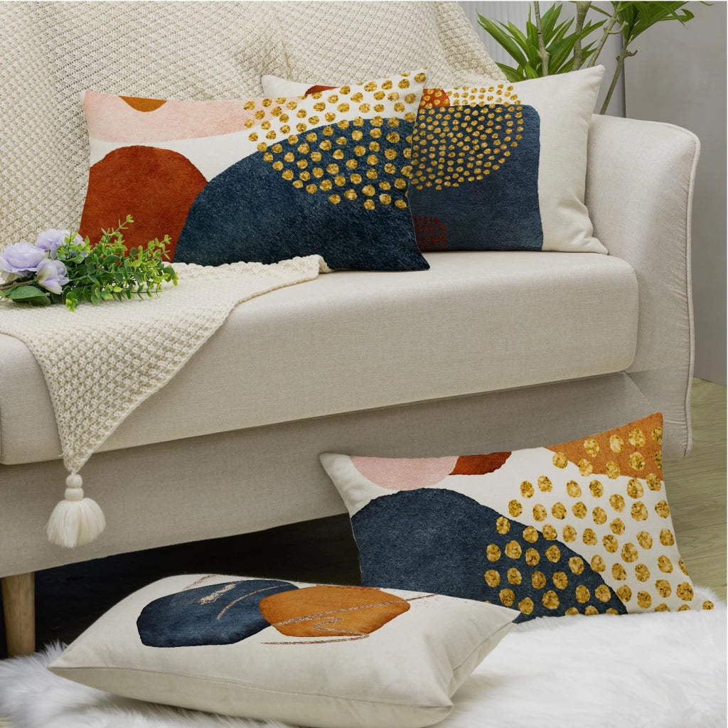 Set di 4 federe decorative, 30x50 cm, in lino, motivo astratto, stile boho