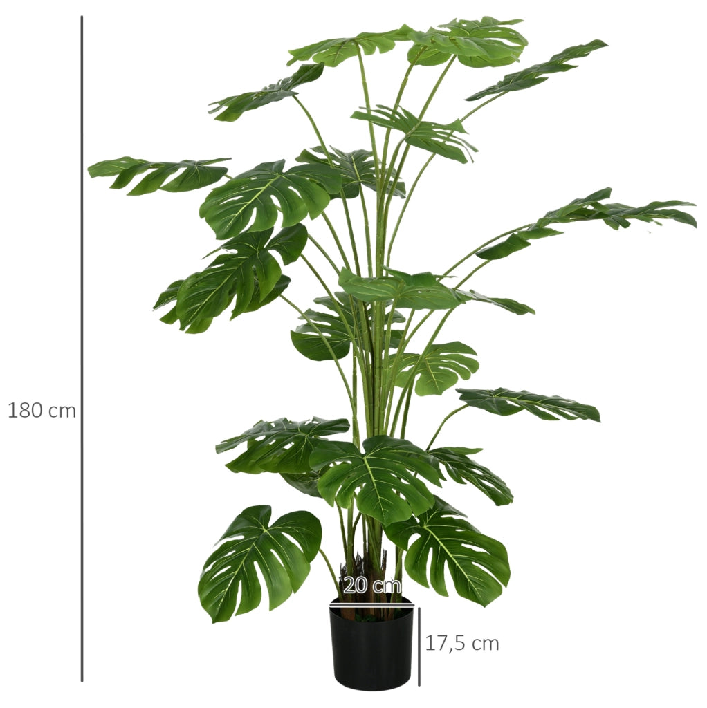 Pianta artificiale Monstera verde da 180 cm con vaso nero
