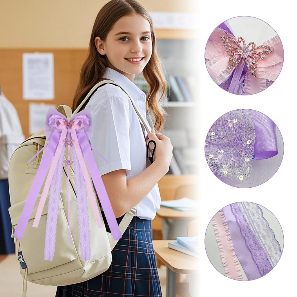 Sacchetti per la scuola, 2 pezzi, in raso viola, 60 x 20 cm