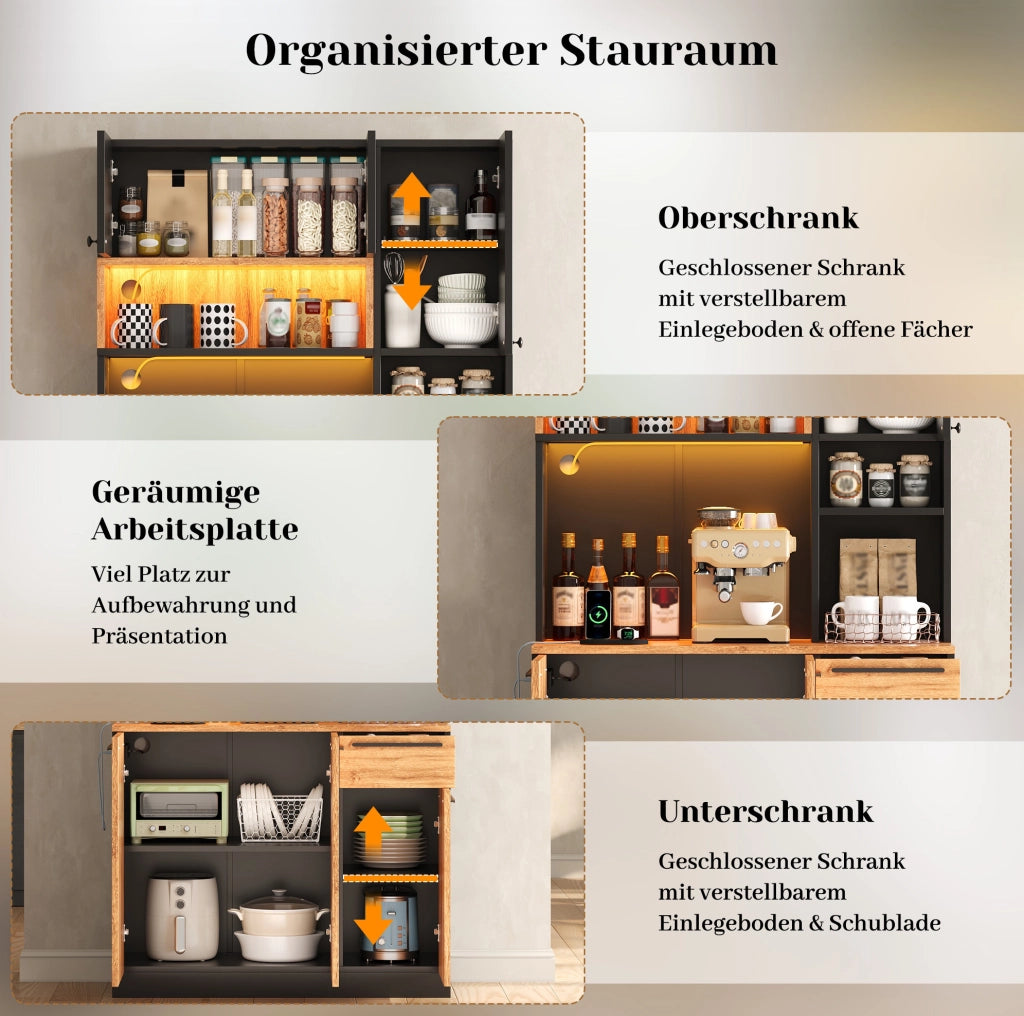 Credenza alta in MDF con illuminazione e prese integrate