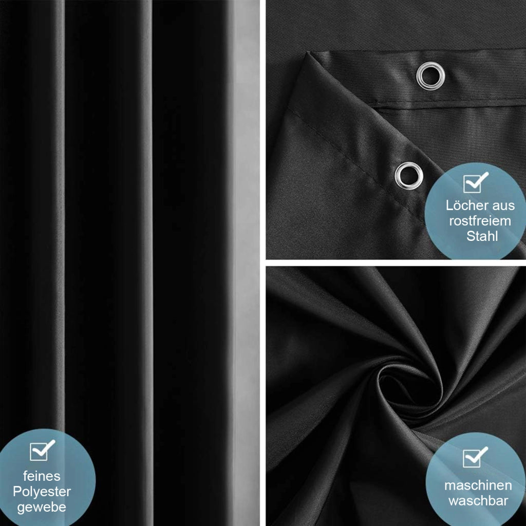 Tenda da doccia nera 200 x 240 cm in poliestere con ganci