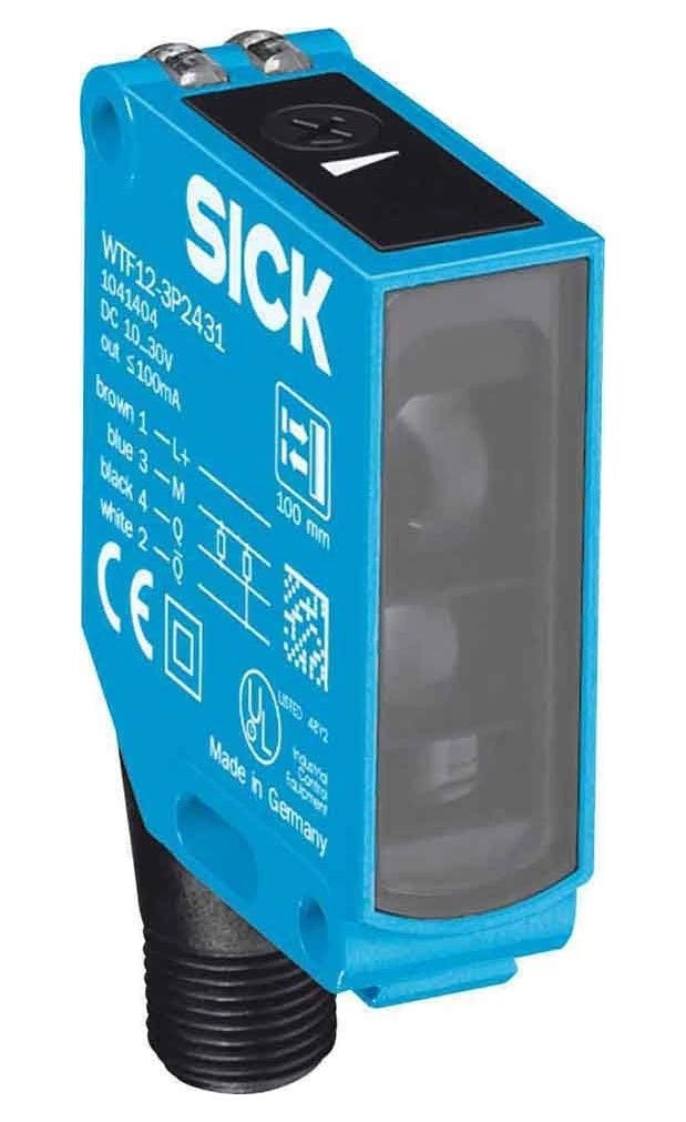 Sensore ottico a riflessione, distanza di rilevamento 175 mm, tipo PNP, normalmente aperto, connettore M12, grado di protezione IP67