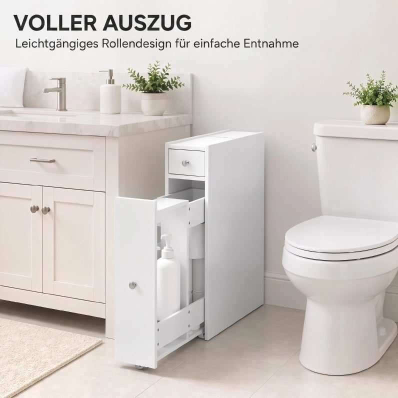 Mobile bagno stretto bianco con 2 cassetti e vano aperto