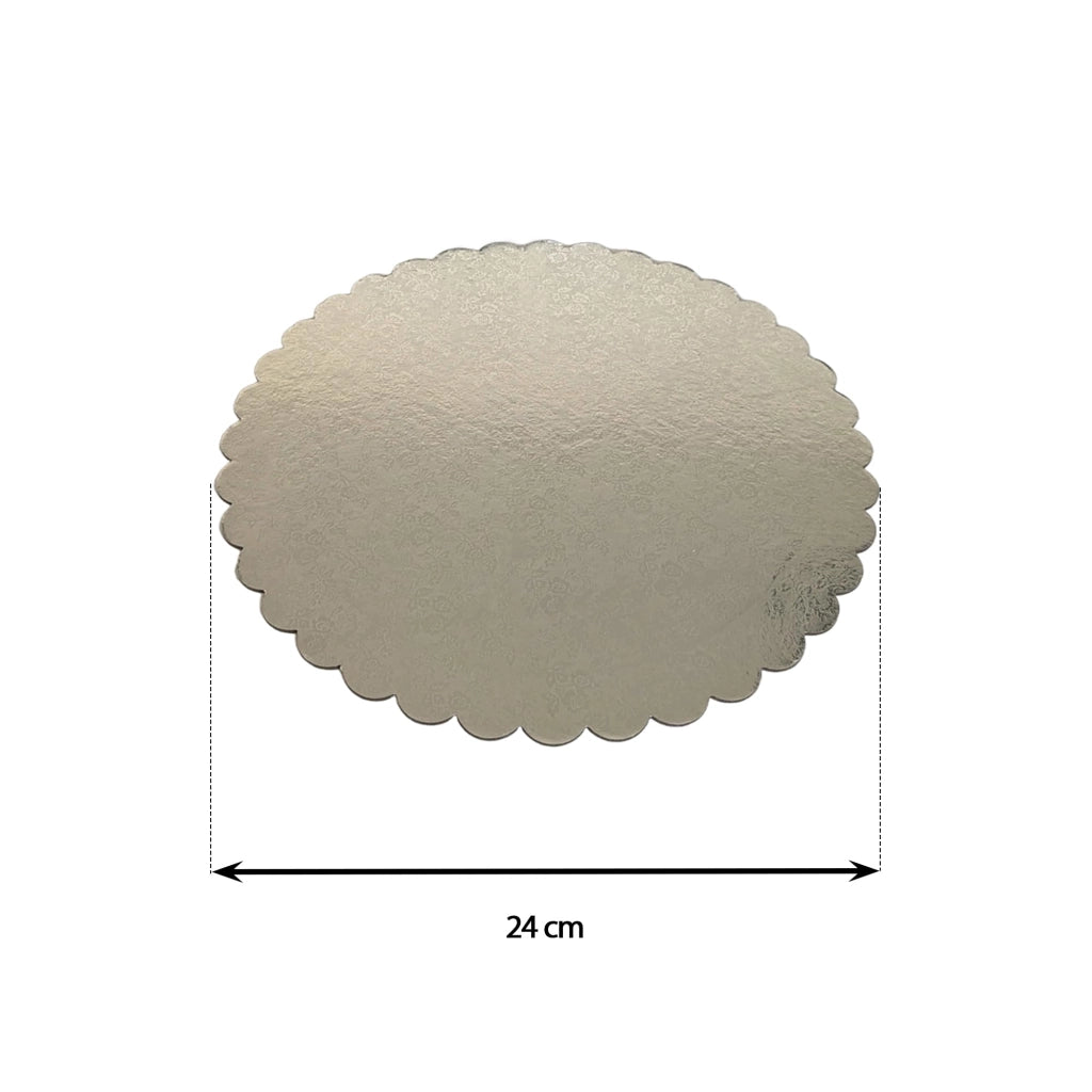 Set di basi per torte, cartone, dorato/argento, 3 mm, bordo ondulato, 24 cm