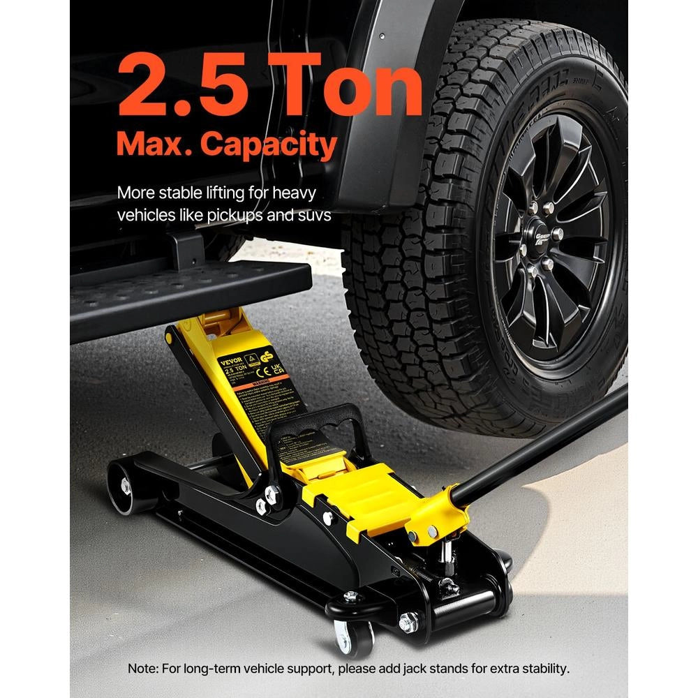 Martinetto Idraulico a Pavimento 2,5 T in Acciaio S385 Sollevatore Auto Altezza 85-380mm con Ruote per Garage e Officina