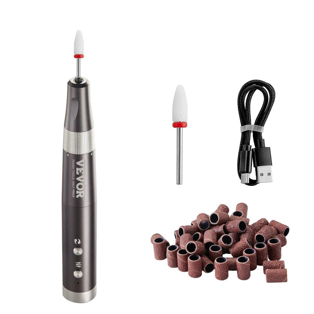 Trapano per Unghie Elettrico Senza Fili UV-1003 30000 Giri/Min in Alluminio Nero 188 x 23 x 23 mm Lima Ricaricabile Portatile con 50 Bande Abrasive