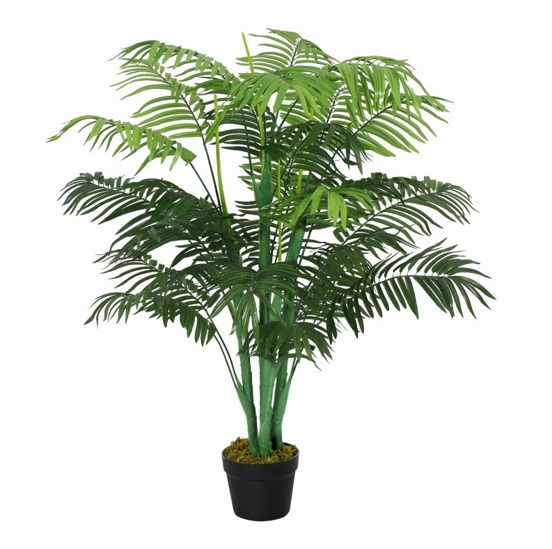 Palma artificiale verde alta 125 cm con vaso nero