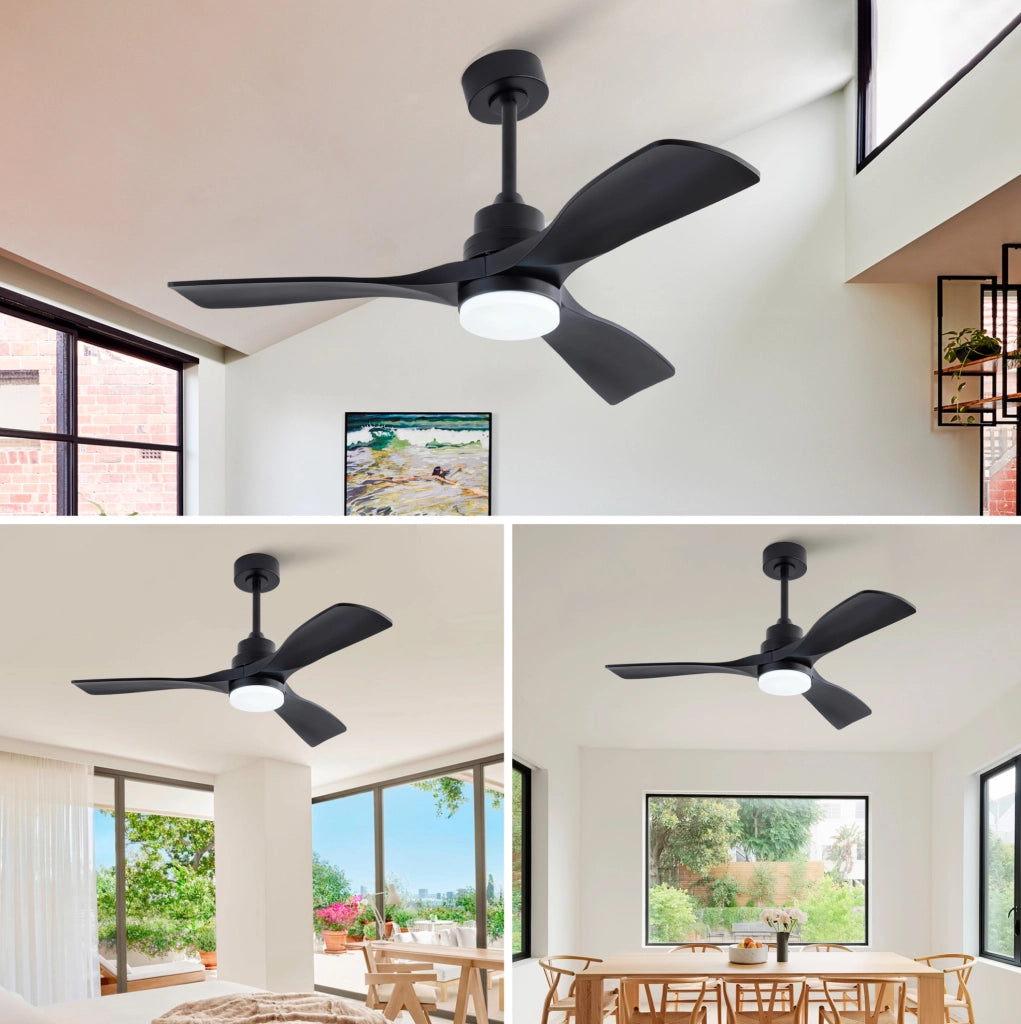 VENTILATORE da soffitto con luce LED e telecomando, 3 pale in ABS da 106,68 cm, nero