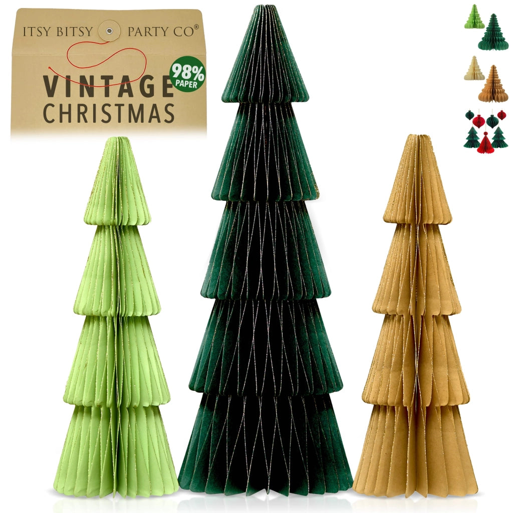 Alberi di Natale in carta, 3 pezzi, verde e marrone, riutilizzabili