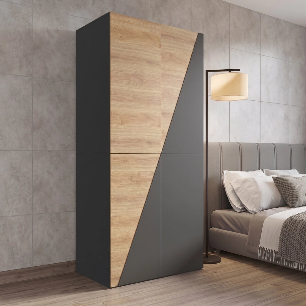 Armadio 90 x 50 x 200 cm con appendiabiti, portapantaloni e 2 cassetti