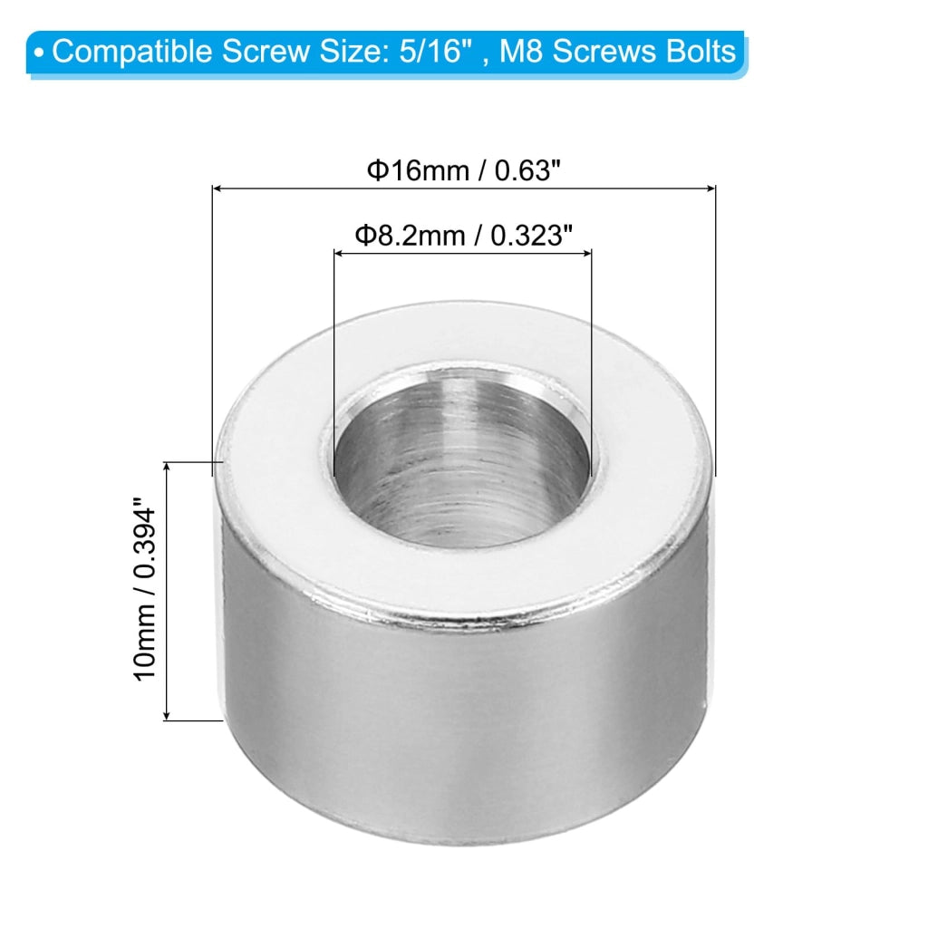 Distanziali rotondi in alluminio, confezione da 5 pezzi, dimensioni 8,2x16x10 mm, per viti M8