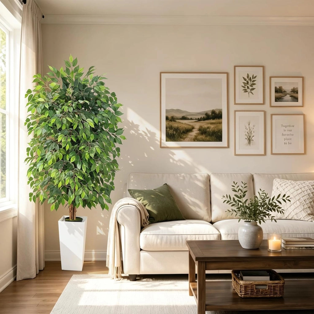 Ficus artificiale, altezza 180 cm, con vaso bianco