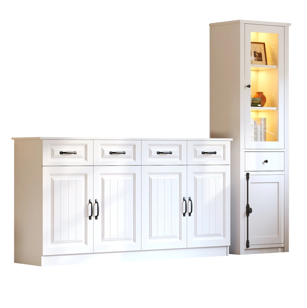 Set mobile contenitore e vetrina bianco in MDF e vetro con LED USB