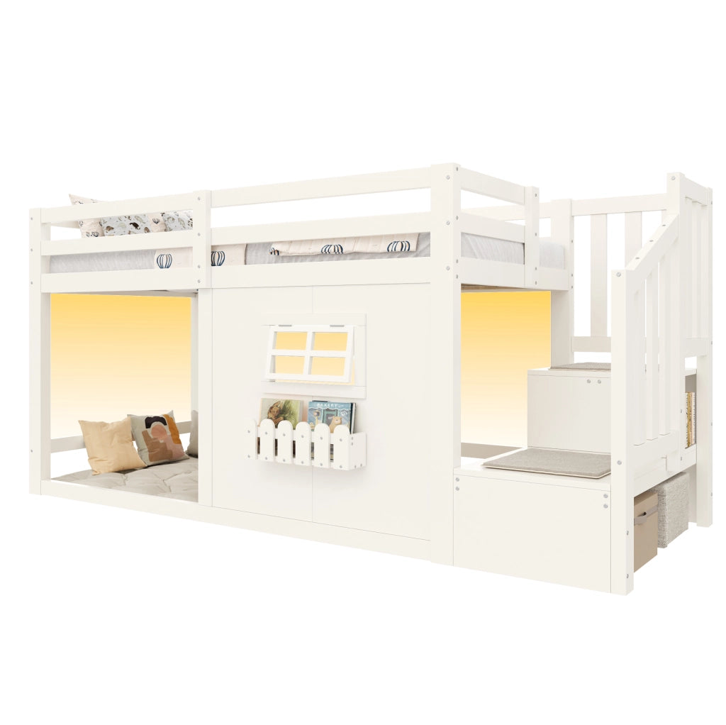 Letto a soppalco 90x200 cm con scala contenitore e LED