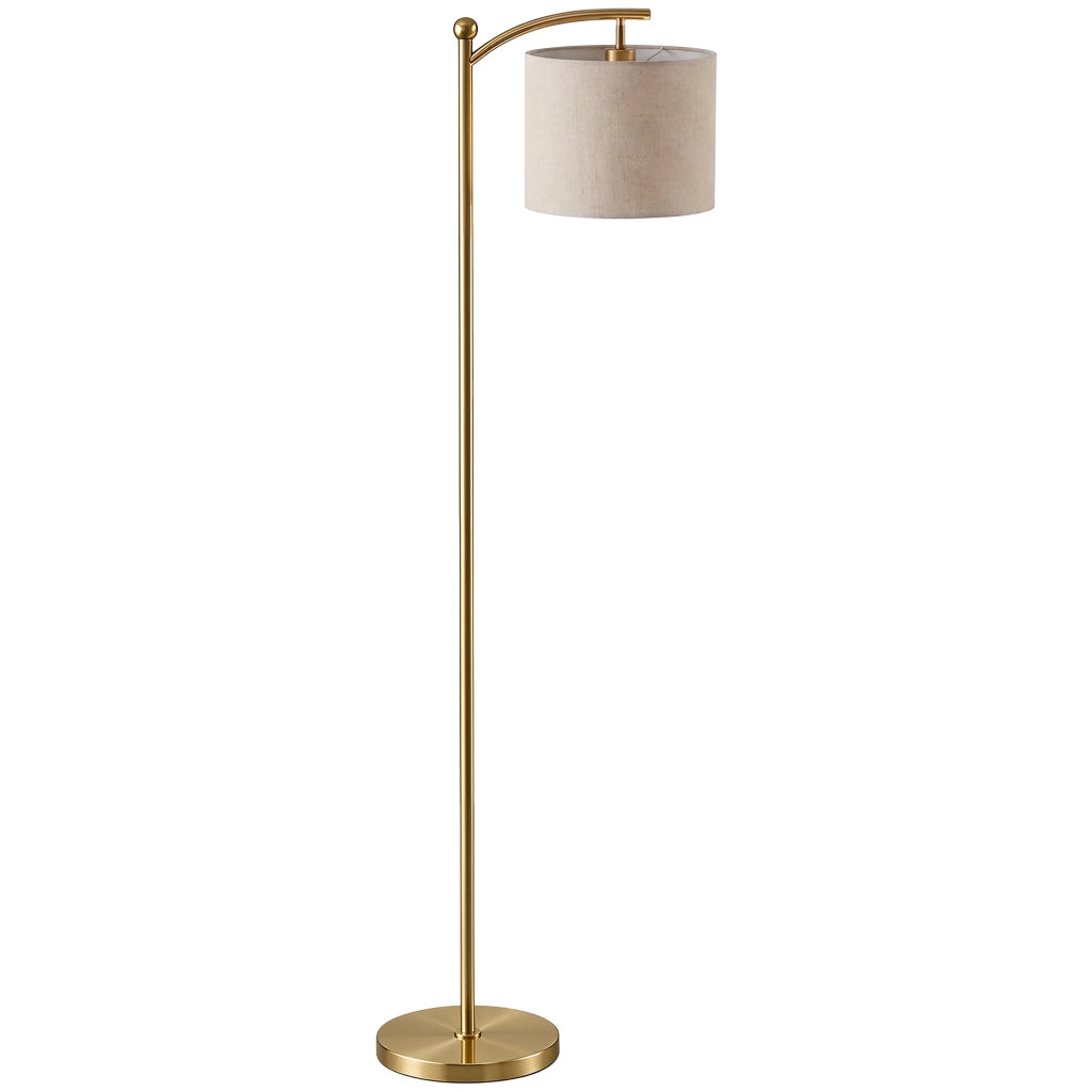 Lampada da Terra a LED 54,3x30,6x159,6 cm con Telecomando 11 Colori di Temperatura in Metallo e Tessuto Effetto Lino Oro
