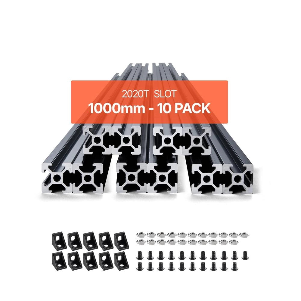 Guida Lineare 2020 con Scanalatura a T in Alluminio Anodizzato Nero 1000 mm, Set 10 Pezzi Robusto per Stampante 3D e Incisione Laser Fai da Te