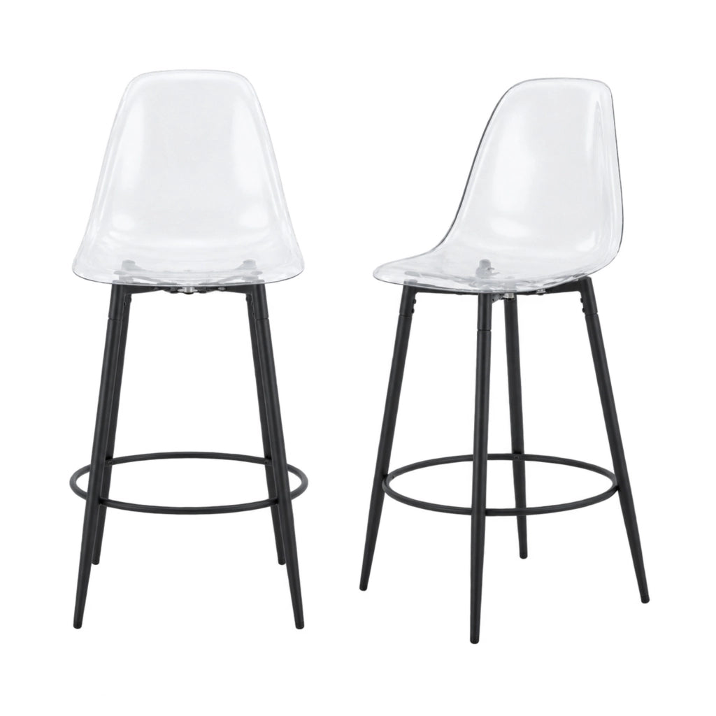 SGABELLO da bar 66 cm in plastica trasparente e metallo nero, set da 2 pezzi