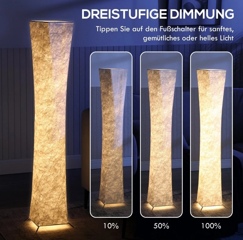 Lampada da terra bianca e argento con LED dimmerabile e interruttore a pedale