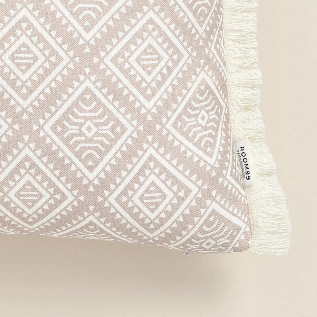 Copricuscino decorativo in cotone con frange, 40x40 cm, color beige