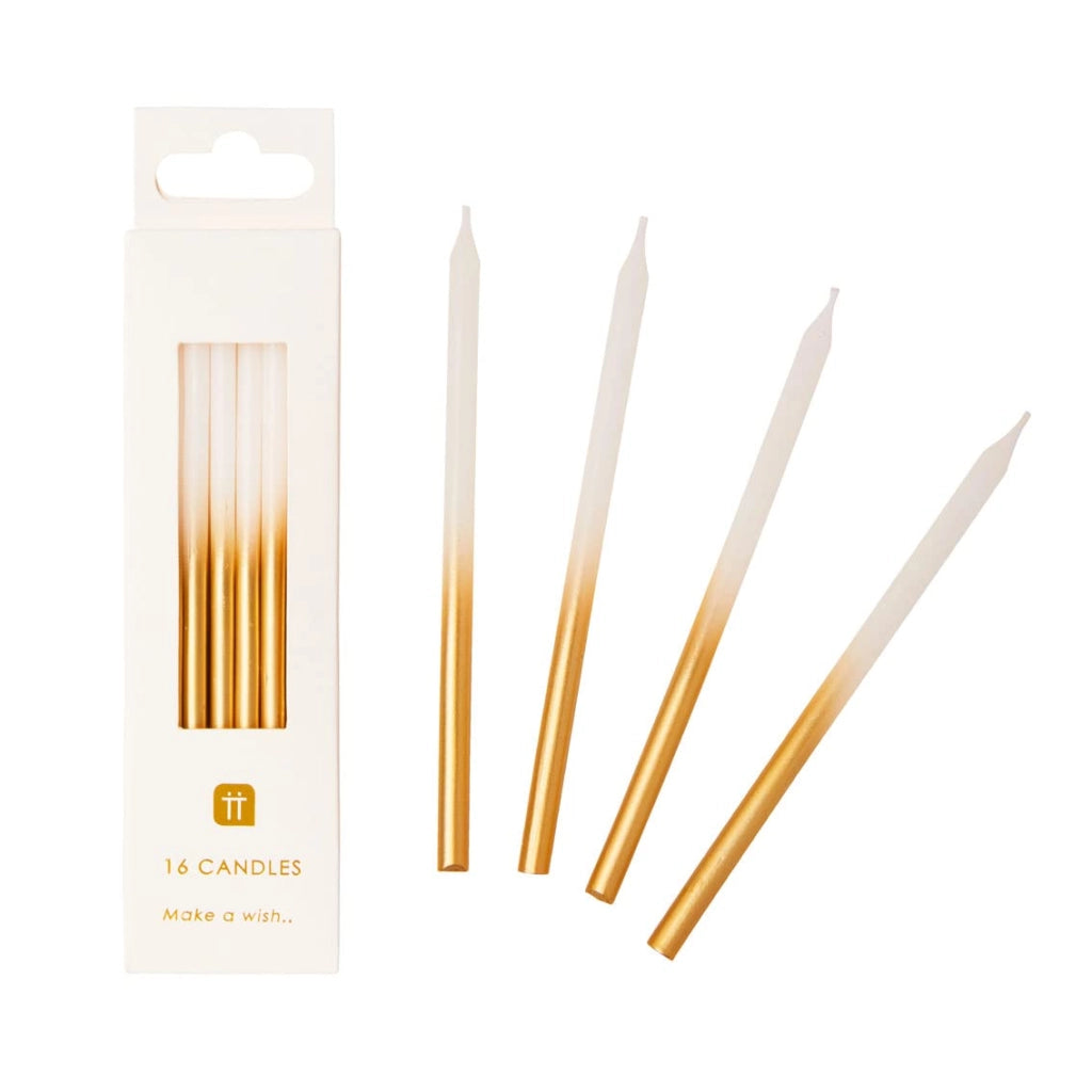 16 candeline dorate per compleanno con supporti, 10 cm, design sfumato