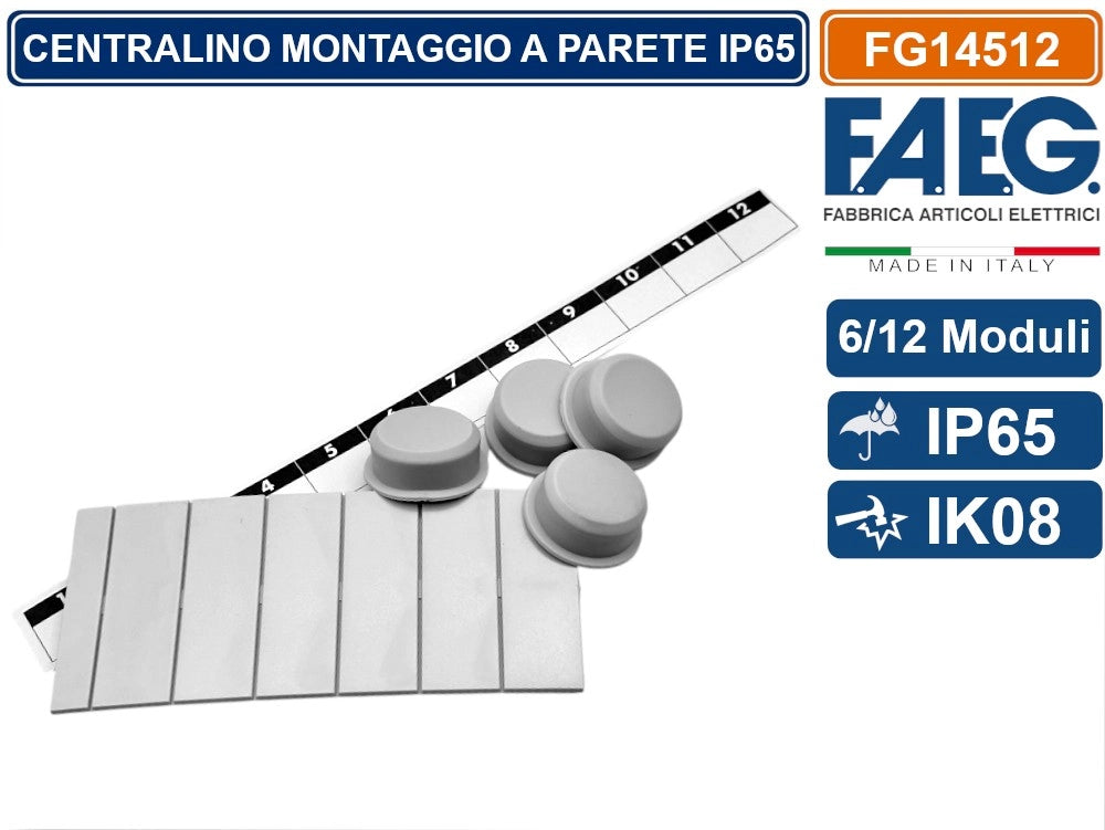 CENTRALINO A PARETE 12 MODULI TENUTA STAGNA IP65 COLORE GRIGIO CON SPORTELLO FAEG - FG14512