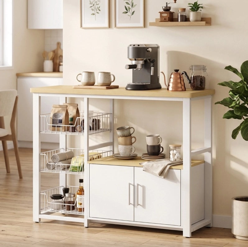 Scaffale da cucina in MDF effetto rovere con 3 cestelli e mobiletto, 100 x 35 x 80 cm