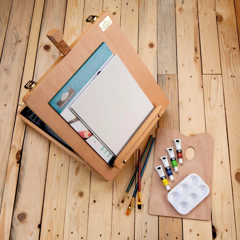 Set di colori con cavalletto, 48 pezzi, legno, acrilico, olio e acquerello