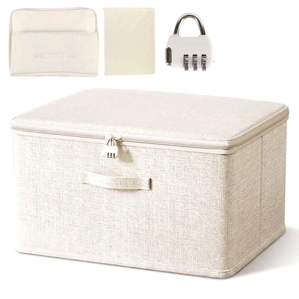 Contenitore di stoccaggio con serratura a combinazione, 40x30x21 cm, color beige, pieghevole