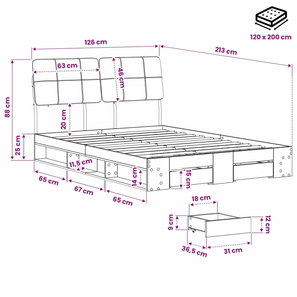Letto matrimoniale con testiera Rovere Sonoma e crema 3440536