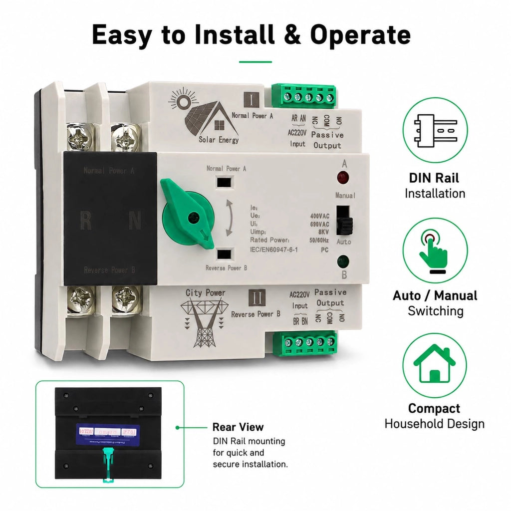 2P AC-220V ATS, commutatore automatico per alimentazione di riserva (100 A)