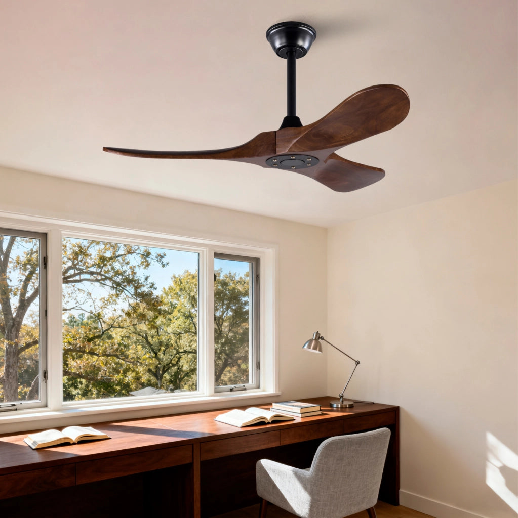 Ventilatore da soffitto in legno a 3 pale, 6 velocità, nero e noce scuro