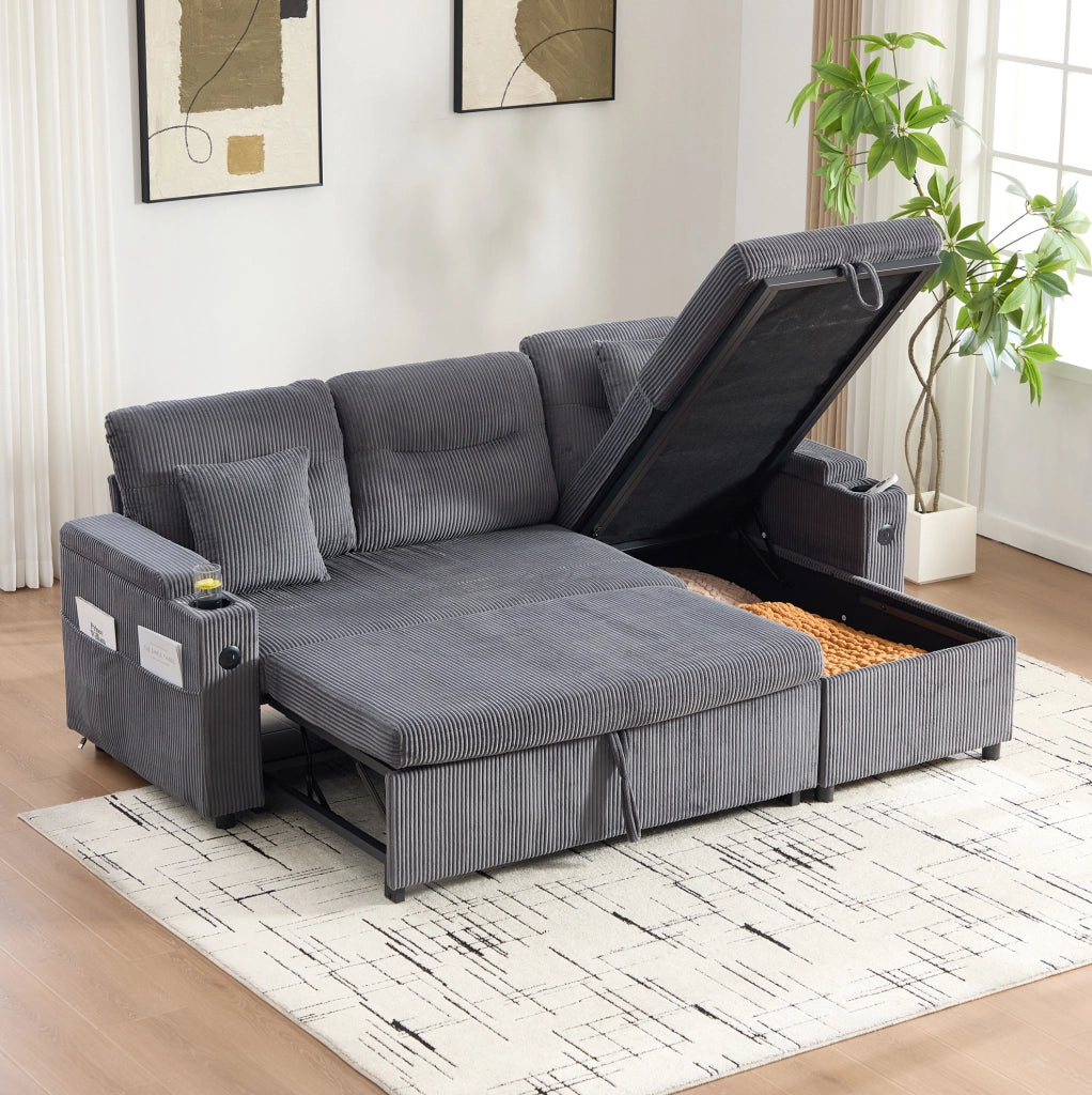 Divano letto 3 posti 212,5 x 136 x 86 cm grigio carbone con contenitore