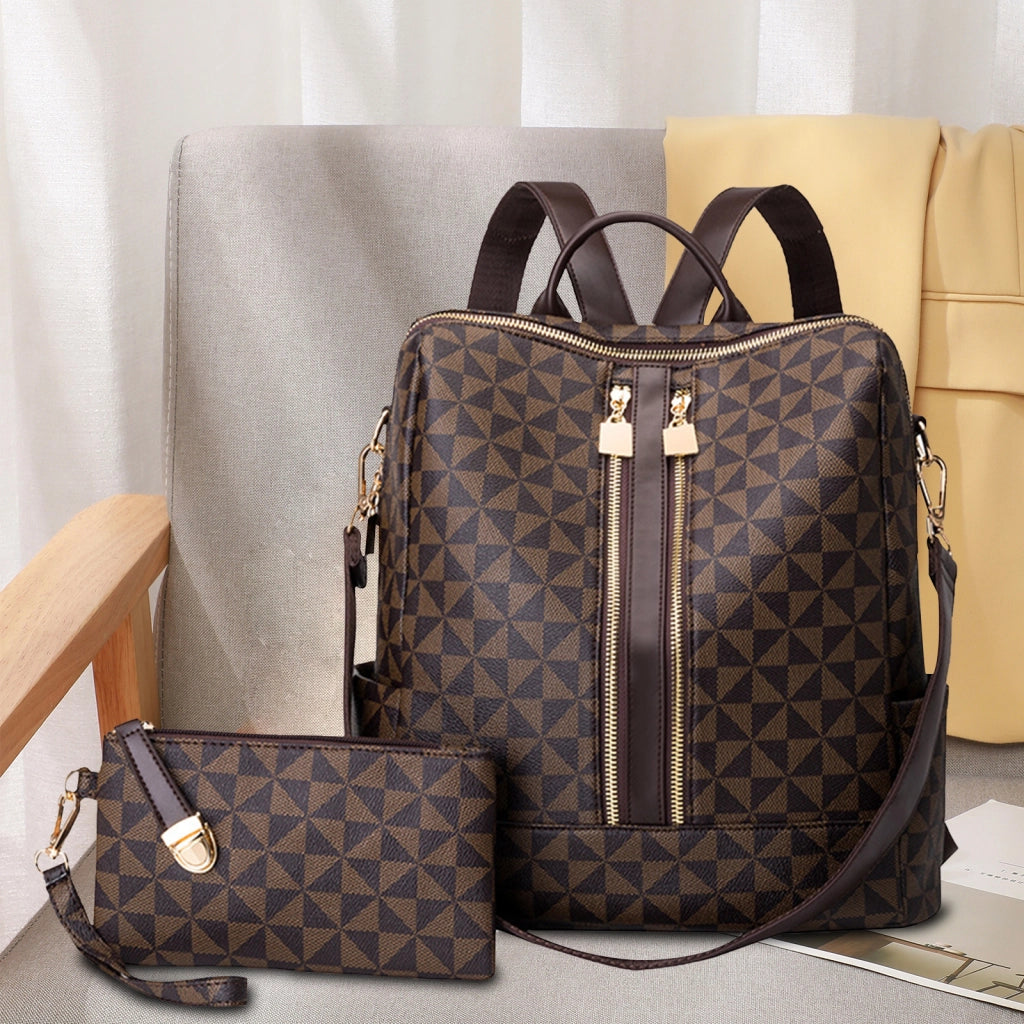 Zaino da donna in PU color caffè con borsa piccola