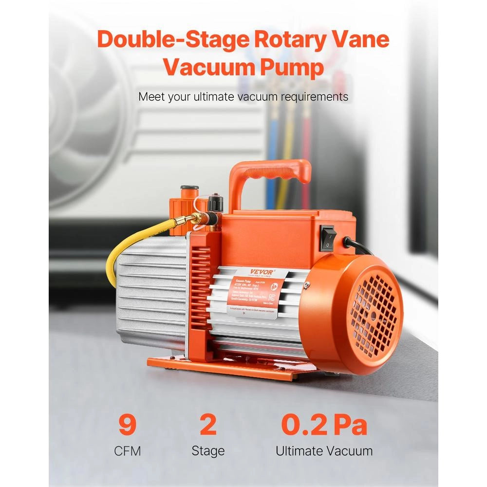 VP280 Pompa per Vuoto a Palette Rotanti 2 Stadi 9 CFM 750W per Sistemi HVAC Aria Condizionata Auto e Officina