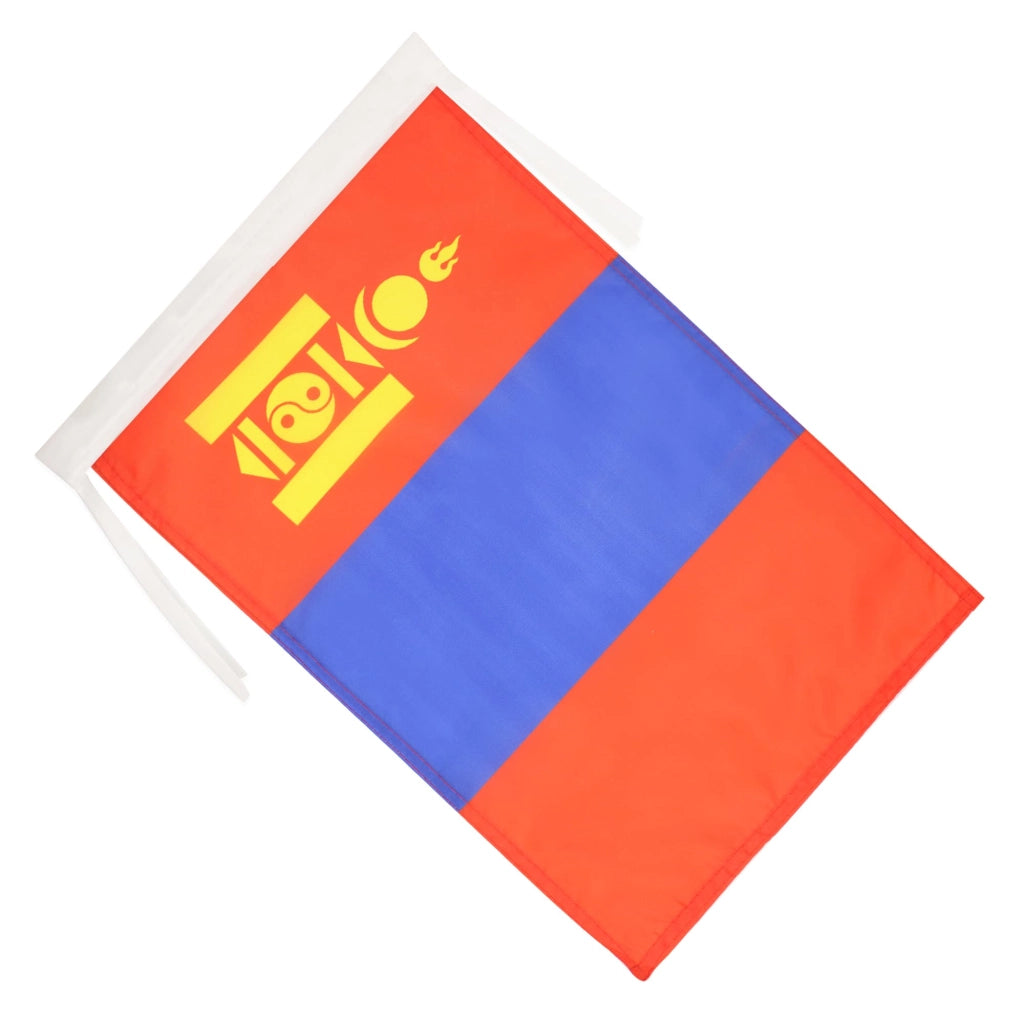 Bandiera della Mongolia, 45x30 cm, in poliestere 100D, con cordoncini