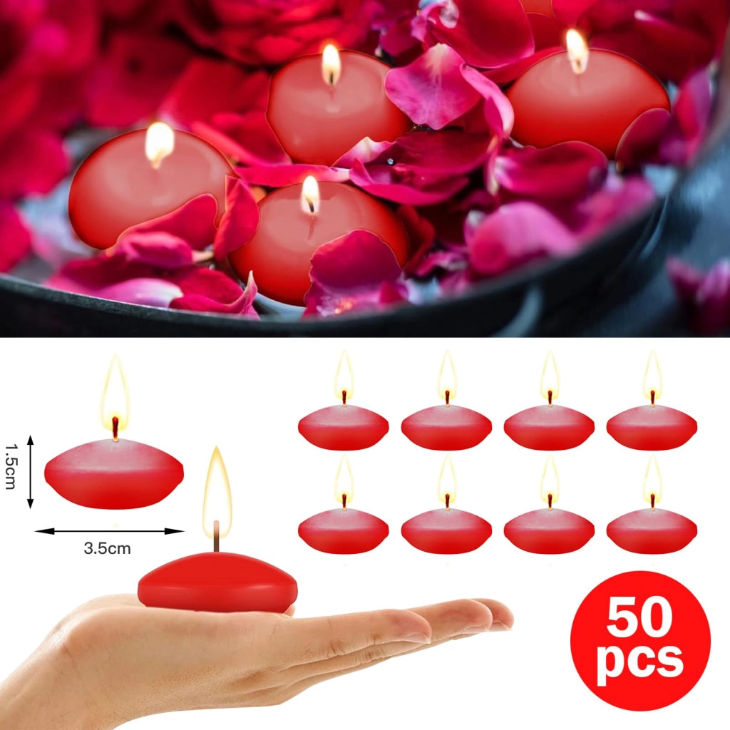 50 candeline galleggianti rosse, 3,5 cm, senza profumo, senza fumo, senza gocciolamenti