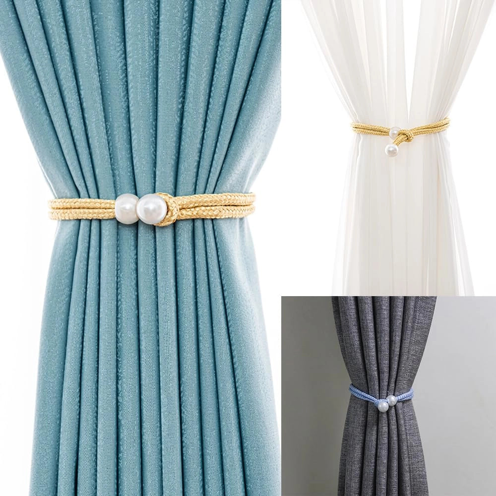6 fermarulli per tende intrecciati, 40 cm, color oro chiaro