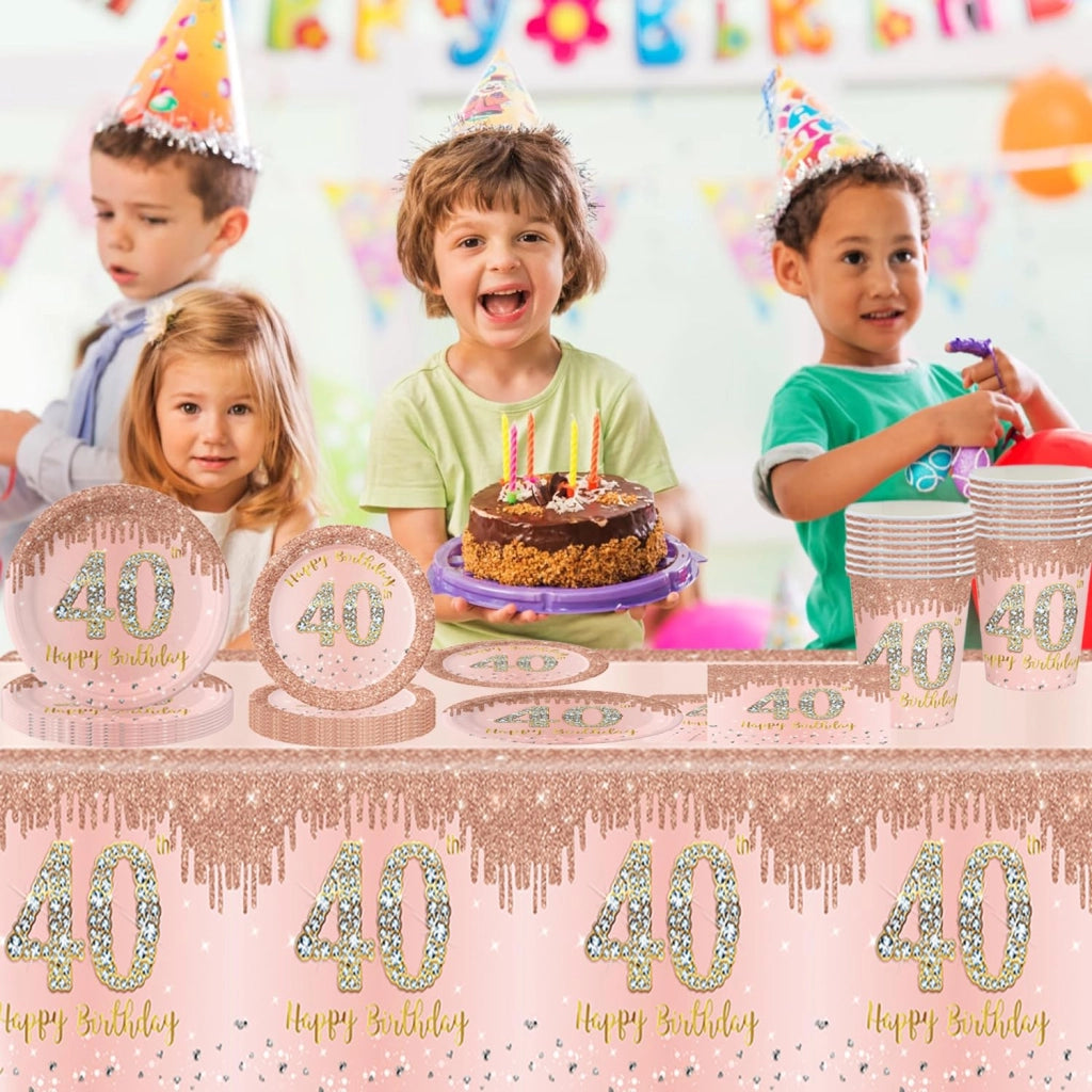 Set di stoviglie per compleanno, color oro rosa, 40 pezzi