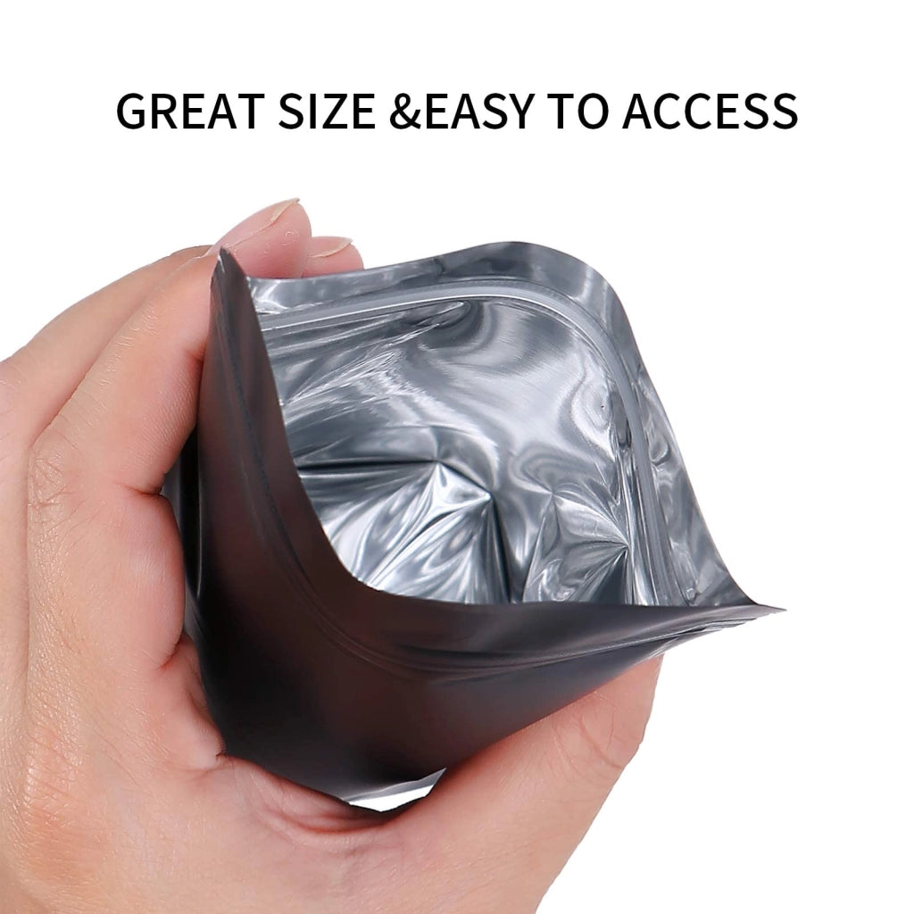Sacchetti in Mylar, 100 pezzi, resistenti agli odori, 14 x 22 cm, colore nero