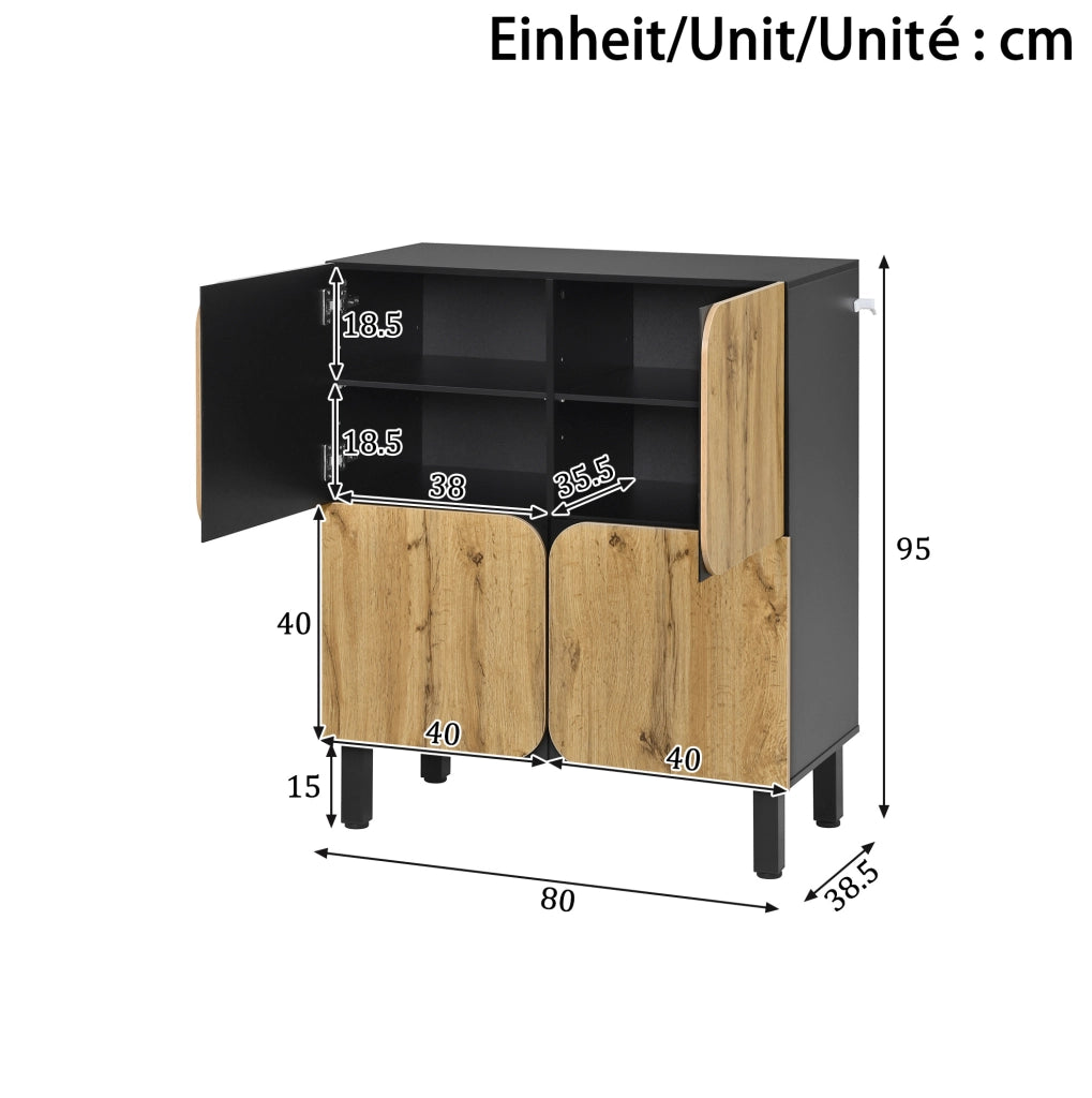 Scarpiera in MDF 80x38;5x95 cm con ripiani regolabili e ante soft-close; naturale e nero