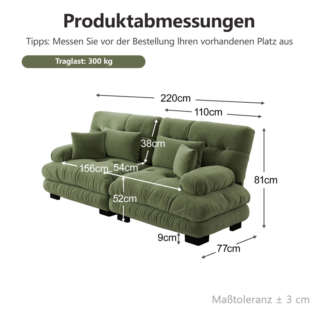 DIVANO Modulare in Chenille Verde con cuscini decorativi e lombari