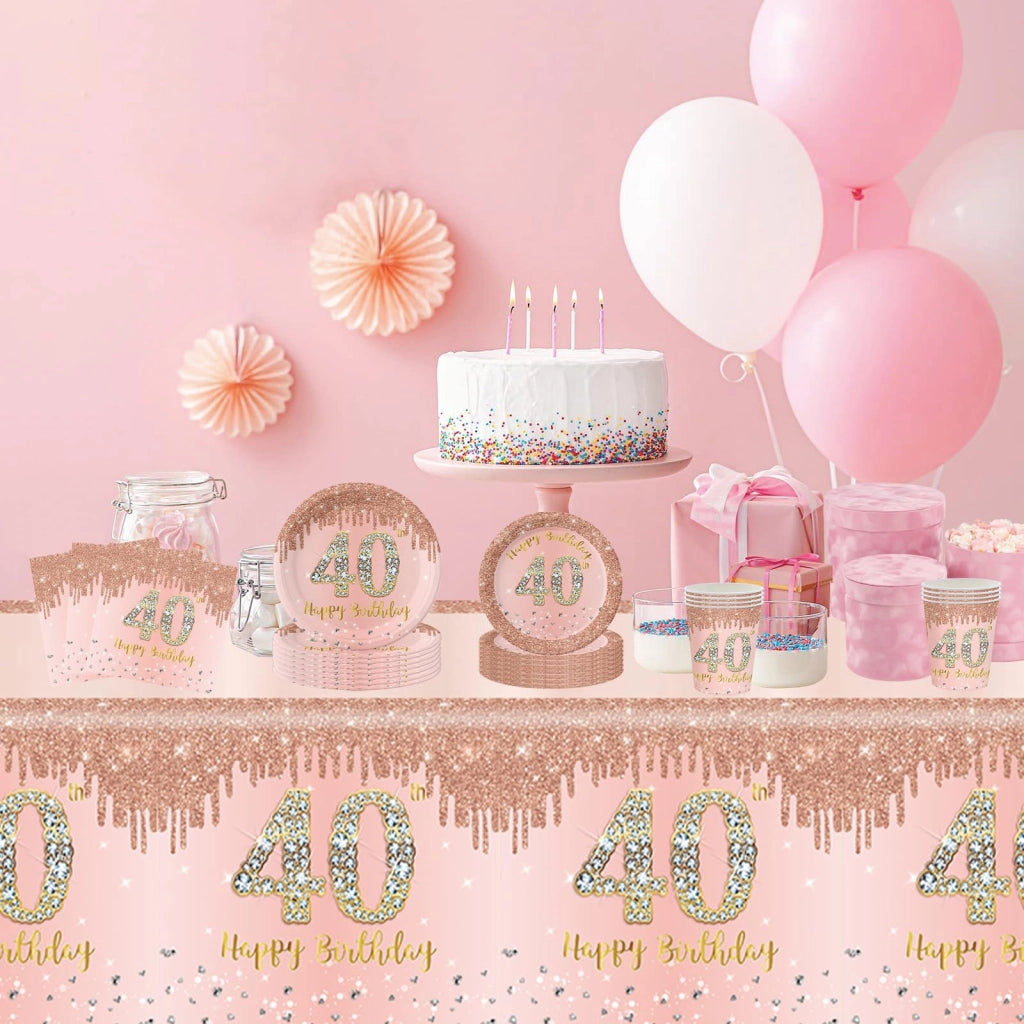 Set di stoviglie per compleanno, color oro rosa, 40 pezzi